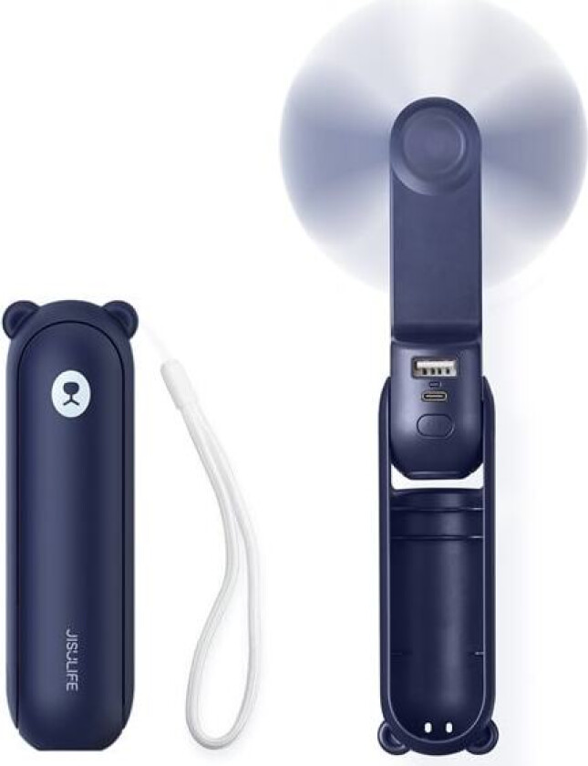 Life8 Mini håndholdt vifte, bærbar USB med 2000 mAh strømbank og lommelykt - blå