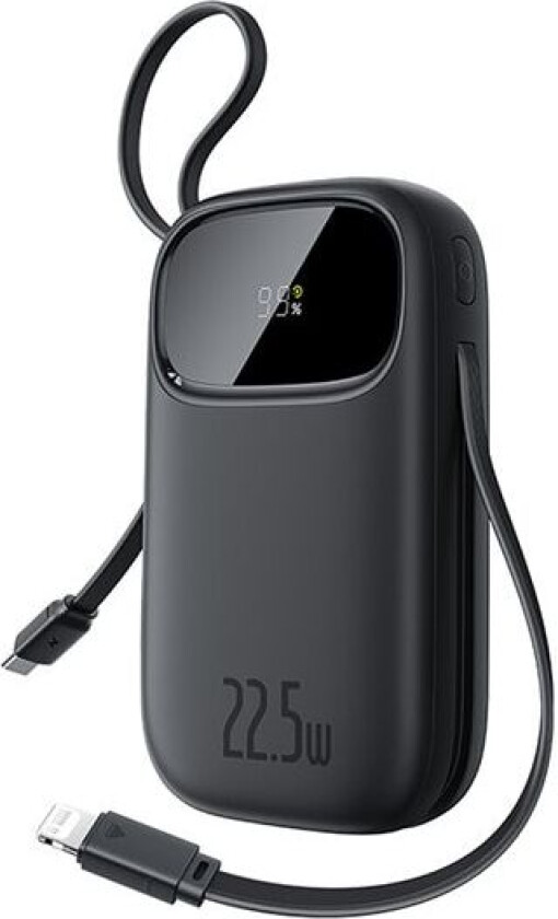 EnerFill FC31 20000mAh 22.5W Powerbank med digital skjerm og 2 innebygde kabler - Svart