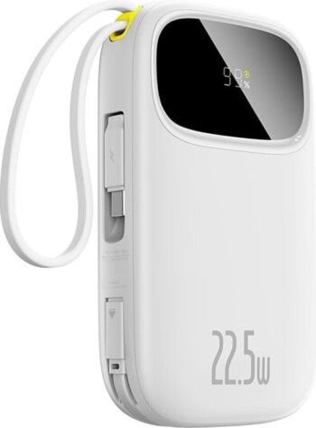 EnerFill FC31 20000mAh 22,5W Powerbank med skjerm og 2 kabler (USB-C + Lightning) - Hvit