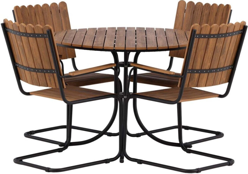 Bilde av Holmsund hagesett bord Ø100cm natur, 4 stoler natur.
