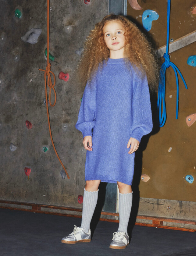 Nkfomarian Ls Knit Dress - Blue - 128