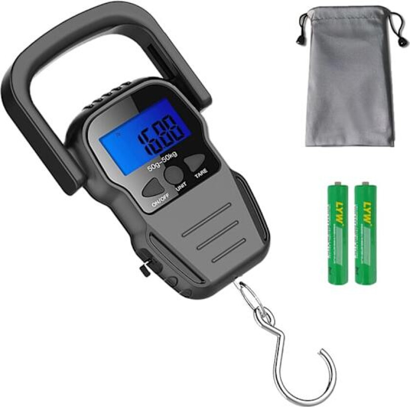 Digital fiskvekt, bagasjevekt, vekt hengende krokvekt, 110lb/50KG-bakgrunnsbelyst LCD-skjerm, vanntett pose (batterier inkludert)