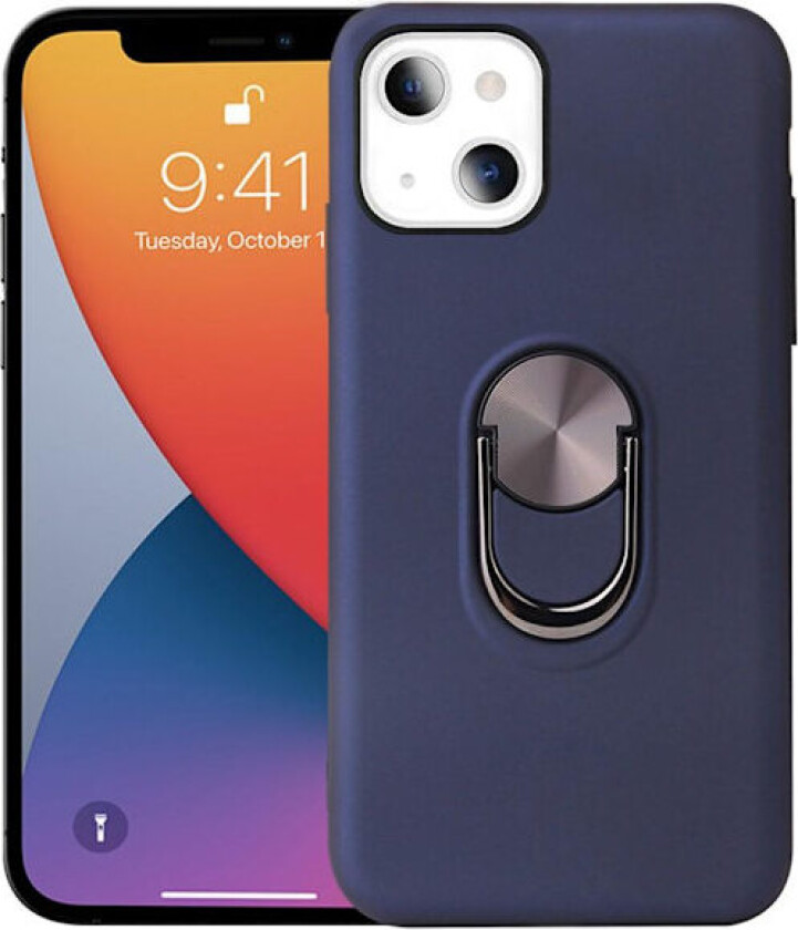 iPhone 13 Mini Hybrid Deksel Med Fingerring - Mørkeblå