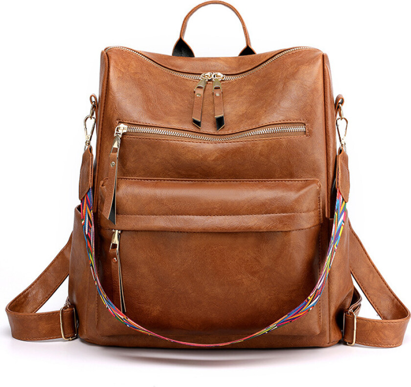 Vintage ryggsekk med dobbel skulderreim for kvinner Brown