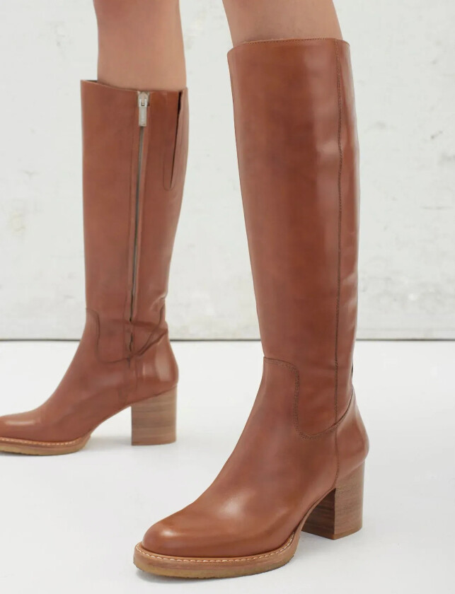 Bootie - Block Heel - With Zippe - Brown - 35