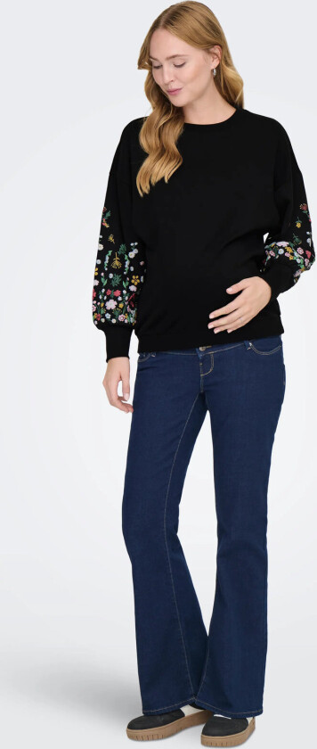 Olmbrooke L/S O-Neck Flower Swt - Black - S