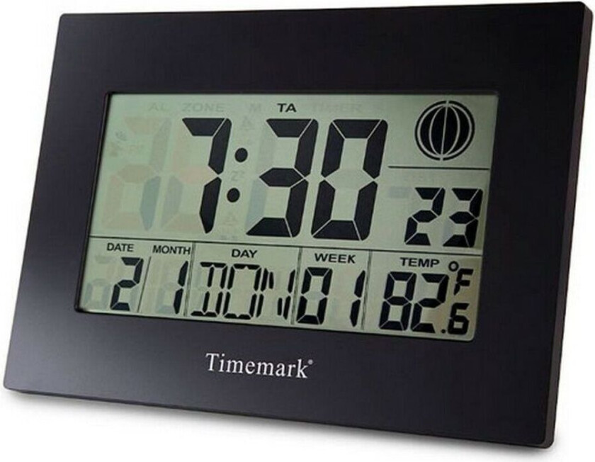 Veggklokke med termometer Timemark Svart (24 x 17 x 2 cm)