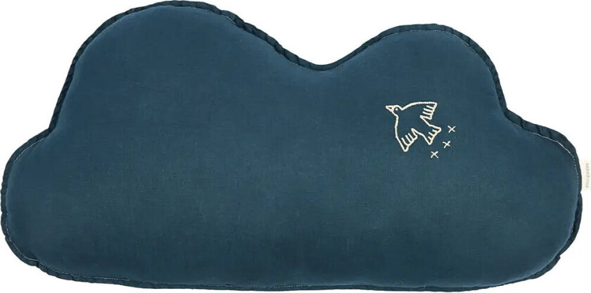 Cloud Cushion L1N0 In Washed French Linen - Bird Embroidery - Navy - ONE SIZE