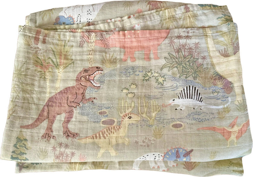 Bilde av Dinosaur Vibes Green Muslin Blanket 130X180 Cm - Green - 130X180CM