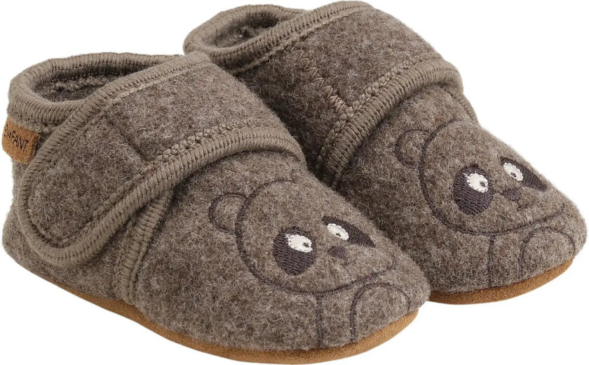 Wool Slippers W. Embroidery - Brown - 23\24