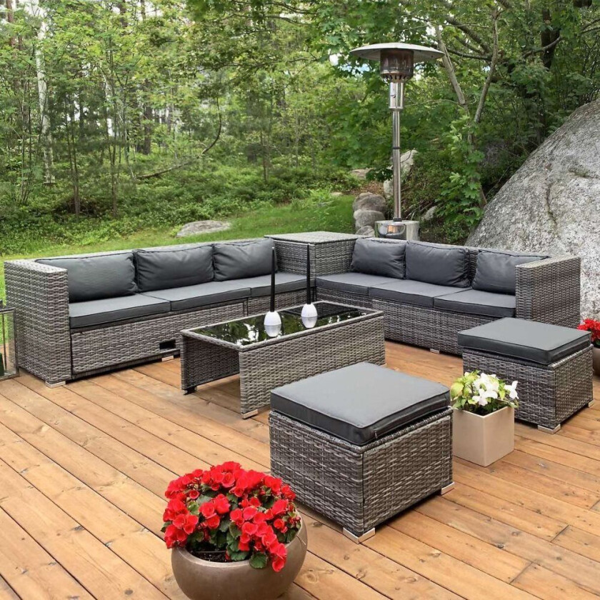 Eksklusiv loungegruppe   Lyfco Djursvik   Innebygd lagring   Grå kunstrotting