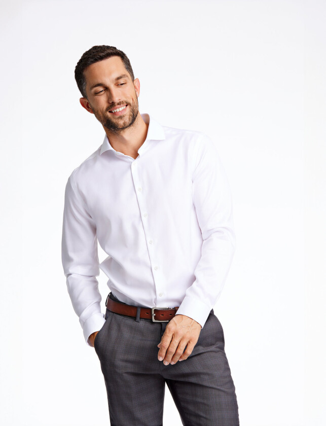 1927:Twill Weave Shirt Wf L/S - White - XXXL