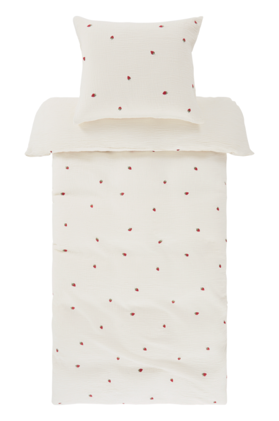 STRAWBERRY sengesett enkeltseng - økologisk Hvit/rød