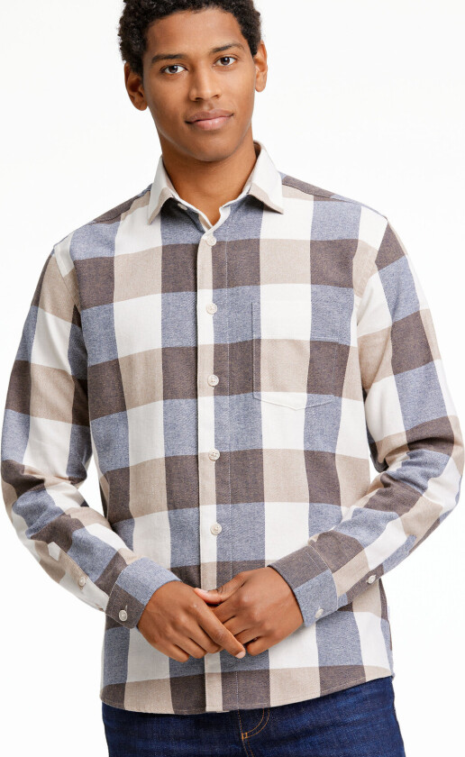 Checked Twill Shirt L/S - Beige - S