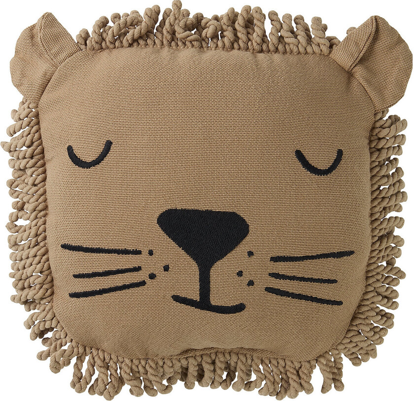 Lion Face Embroidery Cushion 34X34 - Beige - ONE SIZE