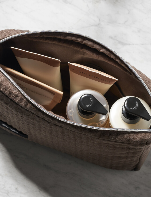 Linen Toiletry Bag - Brown - 20X28X9X5CM