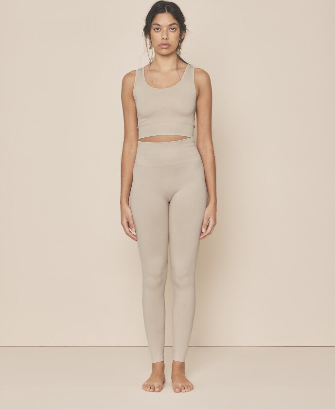 Soft Rib Seamless Crop Top - Beige - S