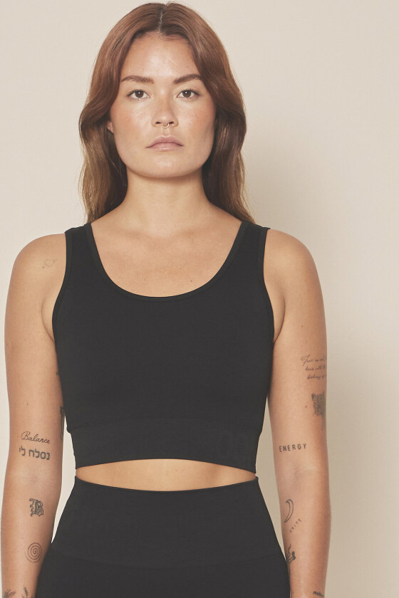 Soft Rib Seamless Crop Top - Black - L