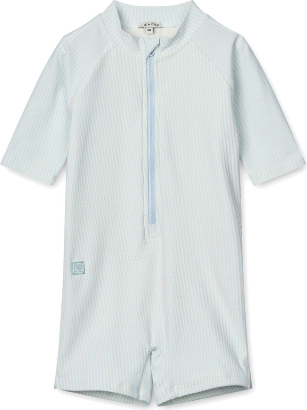 Max Seersucker Shortsleeve Swim Jumpsuit - Blue - 116