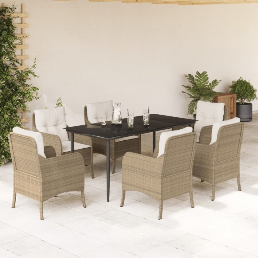 Hagespisegruppe med puter 7 deler polyrotting beige