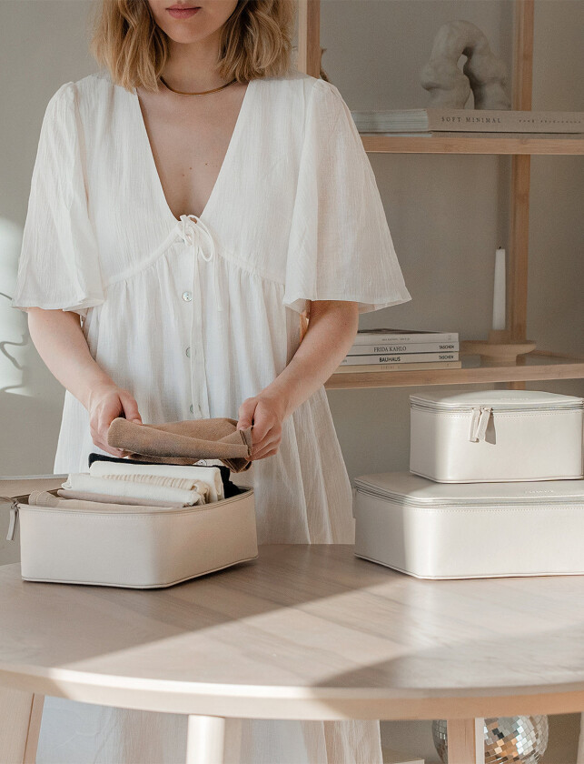Vegan Leather Packing Cube Set - Beige - ONE SIZE