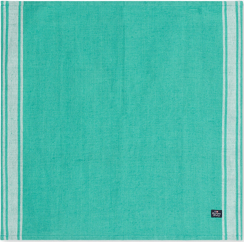 Linen Cotton Napkin With Side Stripes - Green - 50X50