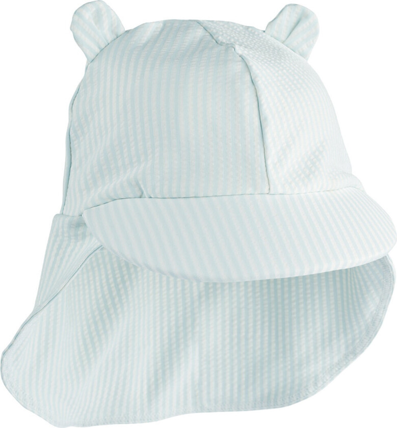 Senia Seersucker Sun Hat With Ears - Blue - 0/3M