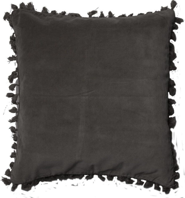 Pudebetræk, Velour/Bomuld M/Frynser - Black - 45X45CM
