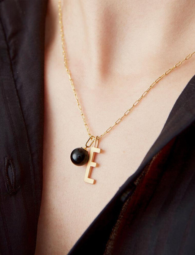 Stone Drop Charm - Black - 8 MM