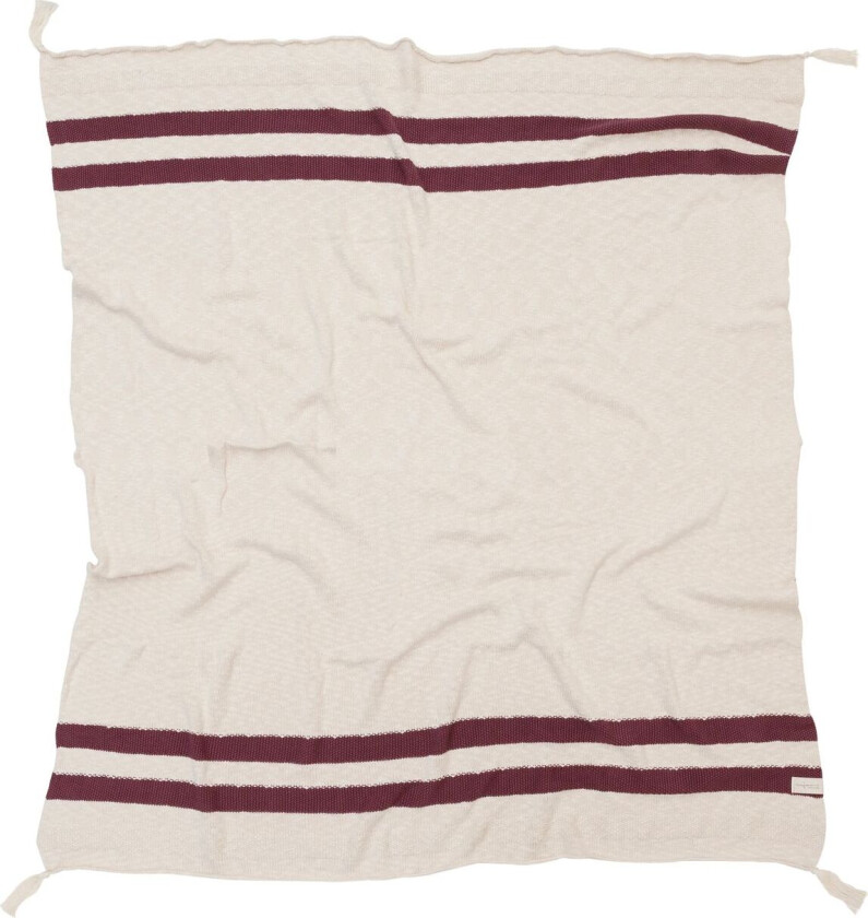 Bilde av Knitted Blanket Stripes Natural-Burgundy - Beige - ONE SIZE