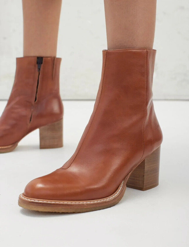 Bootie - Block Heel - With Zippe - Brown - 35