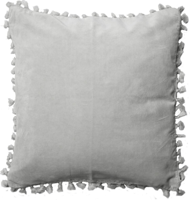 Pudebetræk, Velour/Bomuld M/Frynser - Grey - 45X45CM