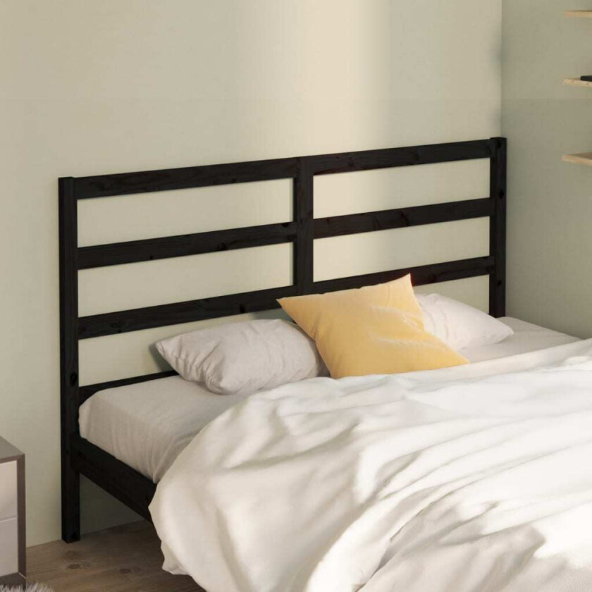 Sengegavl svart 126x4x100 cm heltre furu
