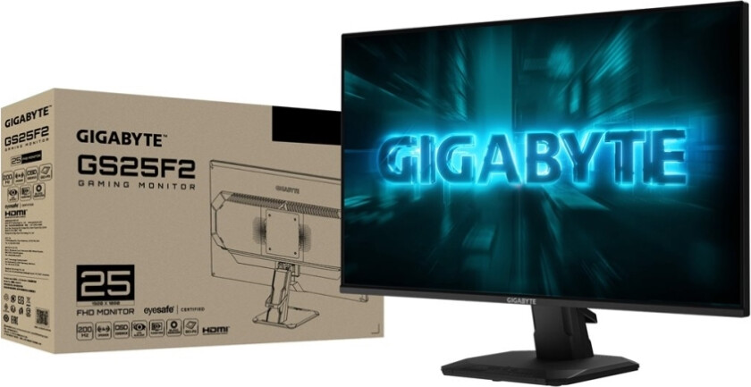 Gigabyte GS25F2A - LED-skjerm - gaming - 25 (24.5 synlig) - 1920 x 1080 Full HD (1080p) @ 240 Hz - SS IPS - 300 cd/m² - 1000:1 - HDR10 - 1 ms - 2xHDMI, DisplayPort - høyttalere