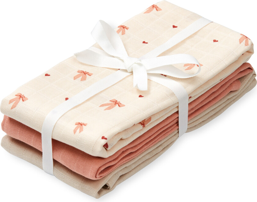 GOTS 3-pakning Muslinklut Bows Bows One Size Rosa One Size kvinne