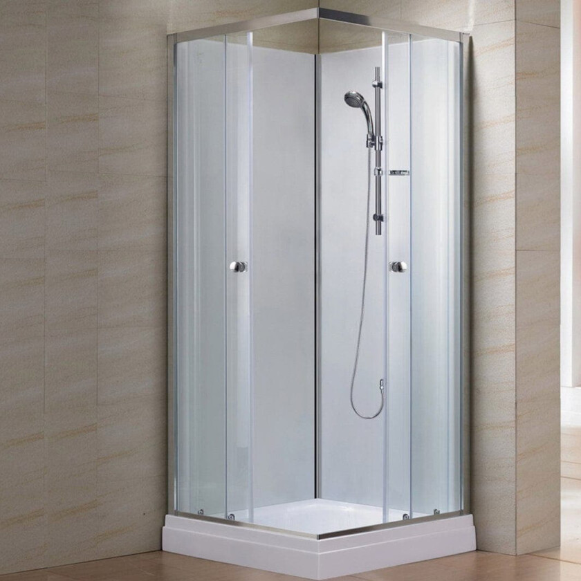 Dusjkabinett Agera Firkant - Hvite Bakvegger Krom / 90x90cm Hvit Glass