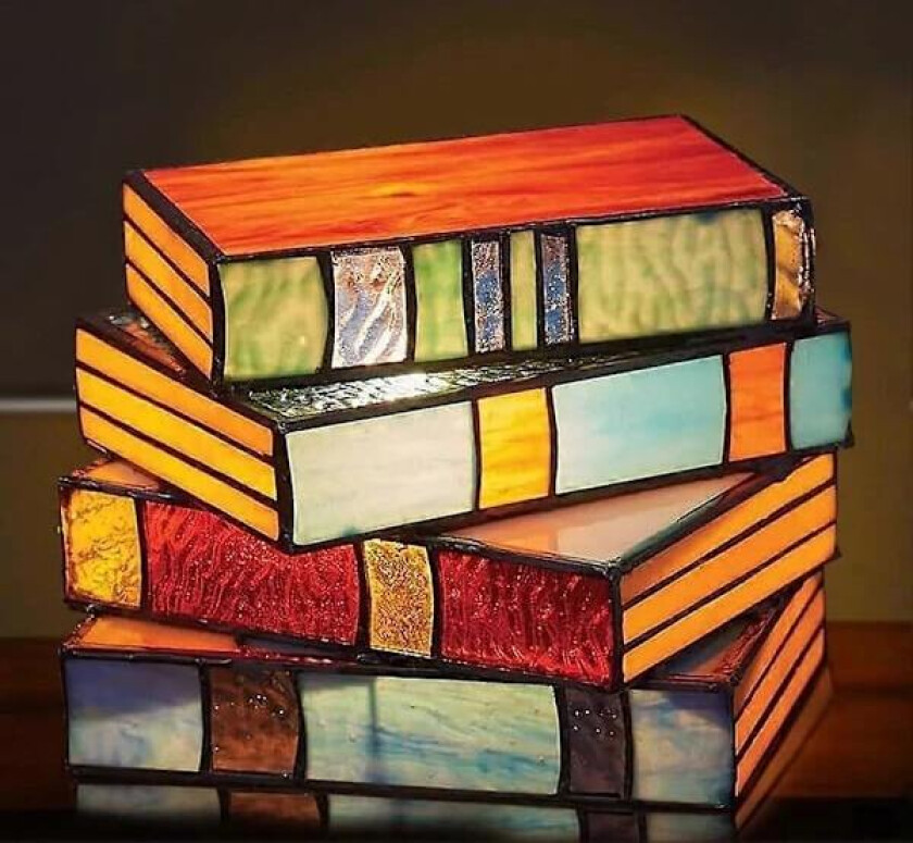 Farget Glass Stablede Bøker Lampe, Stablede Bøker Glasslampe Nattlampe, Lesehjørne Bordlampe, Boklamper, Bordlampe Hjemmeinnredning