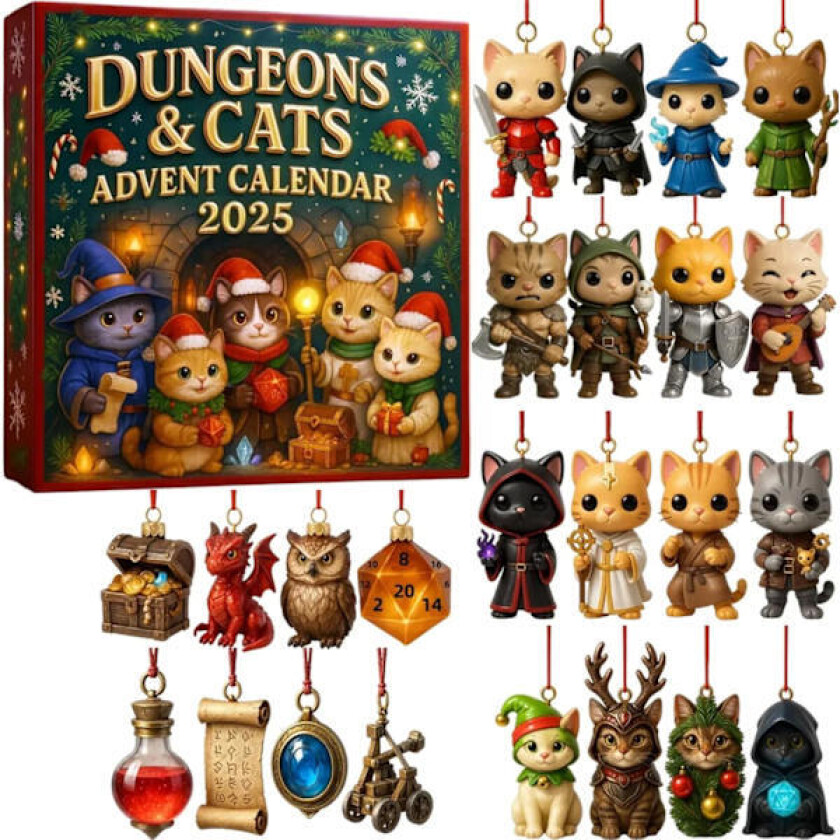 2025 Katt & Dungeon Adventskalender – 24-dagers Akryl Nøkkelring Overraskelse Nedtelling