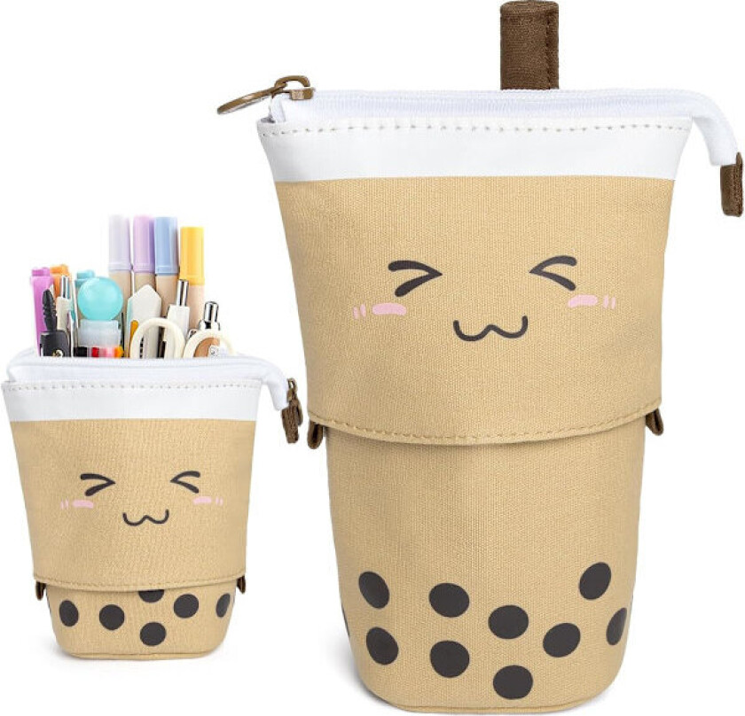 Brun Stående Penal for Jenter, Pop Up Penal Søt Teleskopisk Penalholder Canvas Glidelås Kawaii Barn Studenter