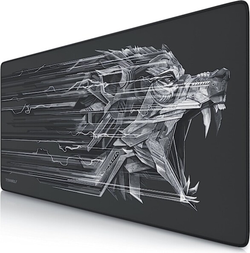 Hurtig Gaming Musematte - Ekstra Stor Musematte 900 x 400 x 43mm - Svart med Ulvetrykk