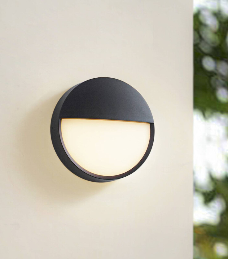 utendørs LED-vegglampe Gravo, Ø 25 cm, svart, IP65