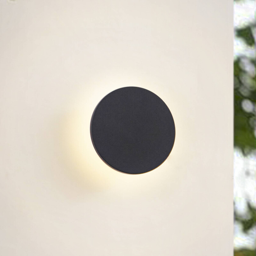 utendørs LED-vegglampe Gravo, Ø 16 cm, svart, IP65