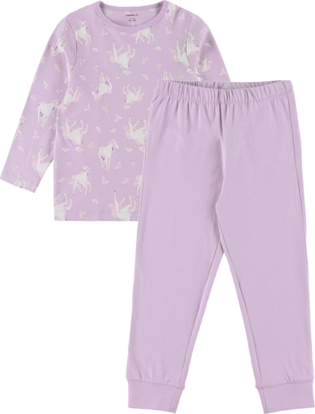 Pysjamas - 2 Deler - NmfNightset - Pastel Lilac Horse - - 3-4 år (98-104) - 2-delt nattøy