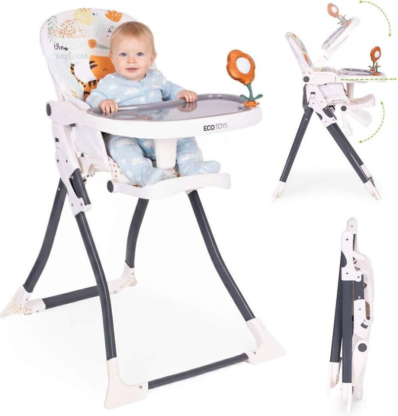 Sammenleggbar barnestol med leker – justerbar og trygg