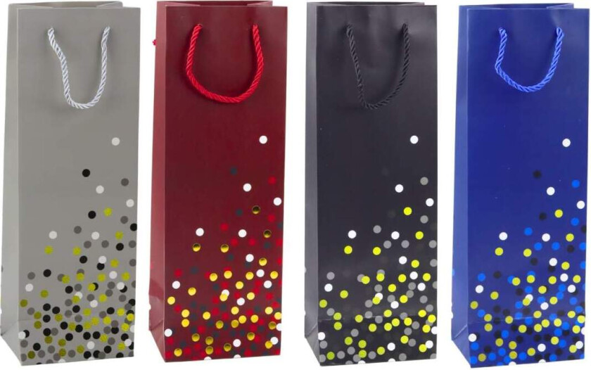 Vinflaske gavepose, prikkete, 36 x 12 x 9 cm