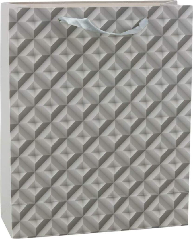 Grå 3D Geometry gavepose, 32 x 26 x 10,5 cm