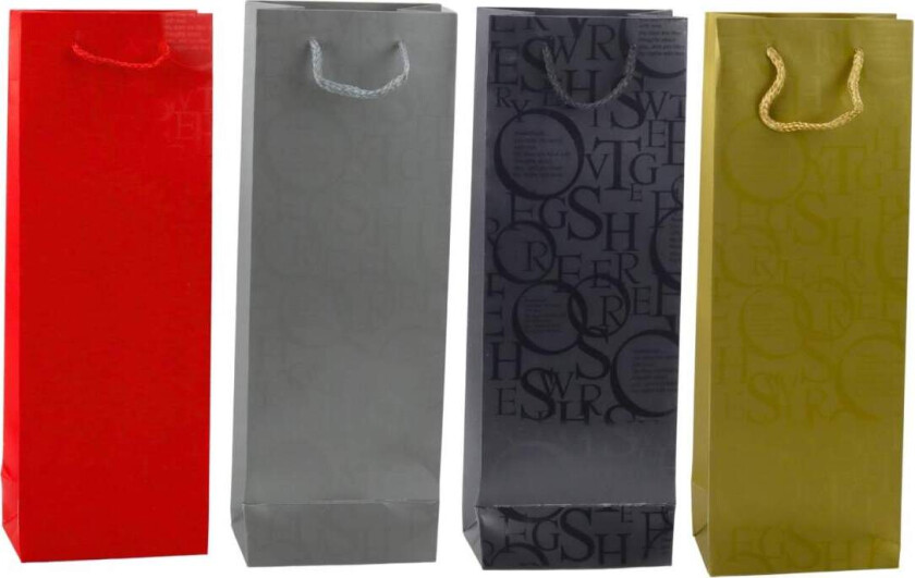 Vinflaske gavepose, tekstdesign, 35 x 12 x 9 cm