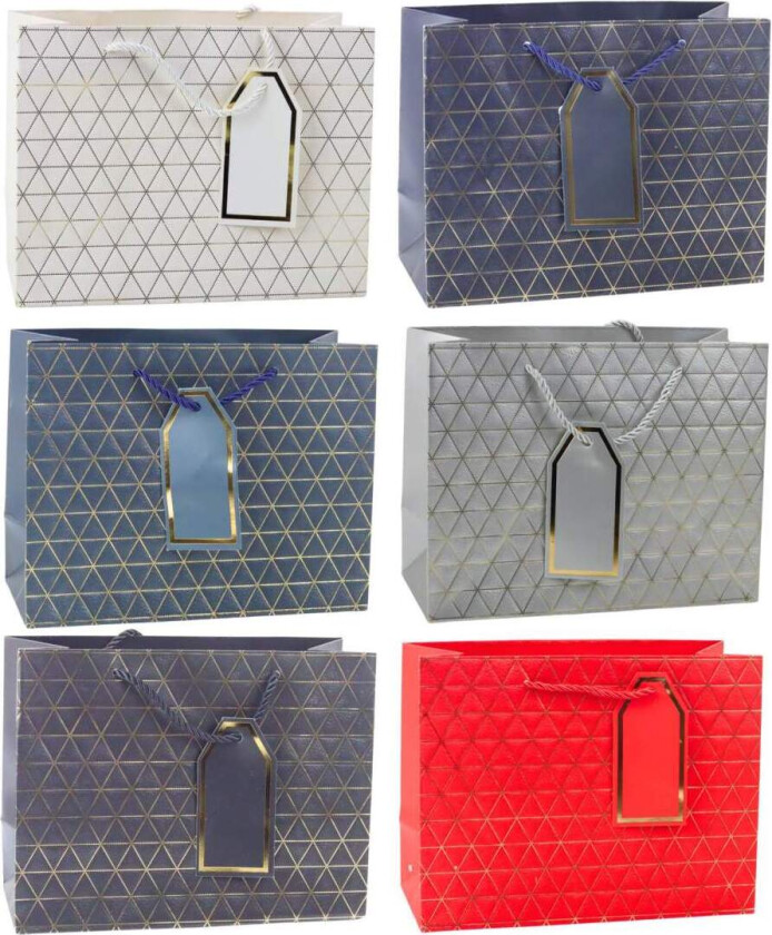 Gavepose, geometriske gulllinjer, 23 x 18 x 10 cm