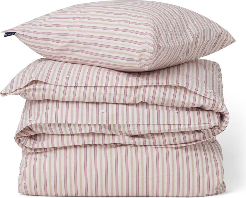 Dobby Striped Cotton Poplin Sengesett / Beige / Rød 220x220 Cm - Sengesett Bomull Hvit - 12440009-4402-S305