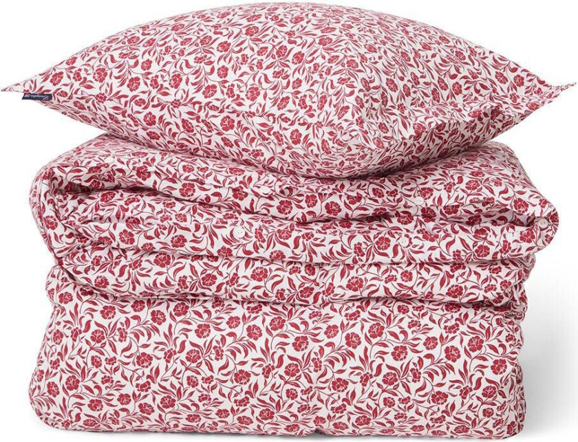 Flower Printed Cotton Sateen Sengesett / Rød 220x220 Cm - Sengesett Bomull Hvit - 12440005-1610-S305